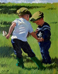 Boys at Play by Sherree Valentine Daines - Original Painting on Board sized 9x11 inches. Available from Whitewall Galleries